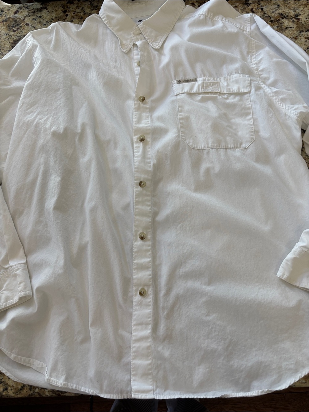 Columbia White Long-Sleeve Button-Down Shirt with Chest Pocket